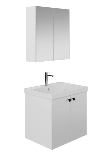 Karen Banyo Mimoza 60 Cm Lavabolu,Aynalı Banyo Dolabı Seti,Komple MDF Seramik Lavabo Dahil,Mdf