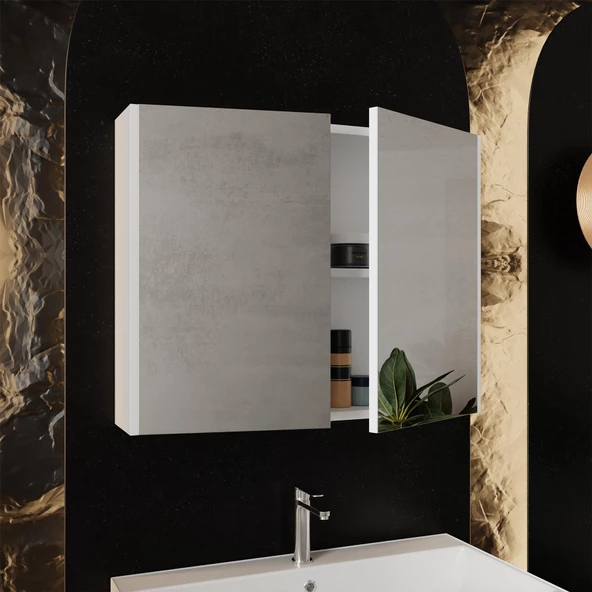 Karen Banyo Mimoza 60 Cm Mdf,lavabolu,aynalı Banyo Dolabı Seti,seramik Lavabo Dahil Beyaz Mdf - 3