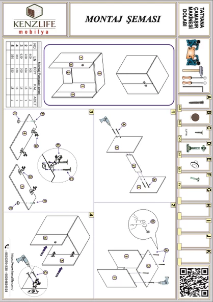 Kenzlife çamaşır makinesi dolabı kapaklı tatyana gri 90*70*60 banyo ofis kapaklı arkalıksız - 4