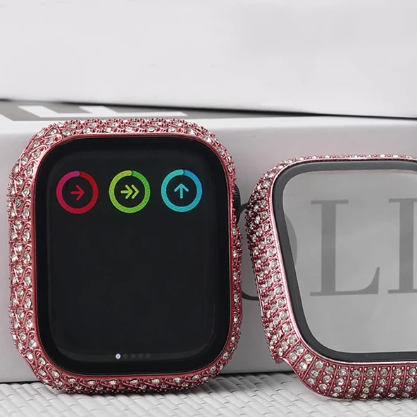 Apple Watch 7 45mm - Kasa ve Ekran Koruyucu Kenarları Taşlı Sert PC Watch Gard 24 - 4