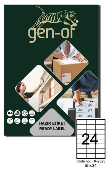 Gen-Of GK-2025 Laser Etiket 65x34 100 Sayfa(2400 Etiket)