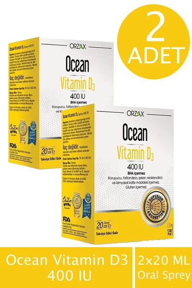 Ocean Vitamin D3 400 IU Oral Sprey 20 ml 2 ADET