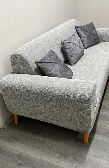 Jakarli 3kişilik Koltuk Örtüsü , Çekyat Kanepe Kılıfı (ÜRÜN İÇERİĞİ 1ADET) Krem Rengi - 4