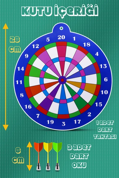 Mıknatıslı Dart Seti Mini Boy Dart Oyunu Duvara Zarar Vermeyen İğnesiz Dart Atma 3 Oklu Çap: 28 cm - 5
