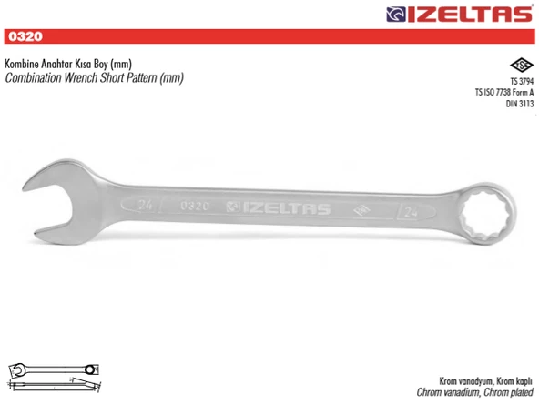 İzeltaş Kombine Anahtar 14 MM Kısa Boy - Resim 3