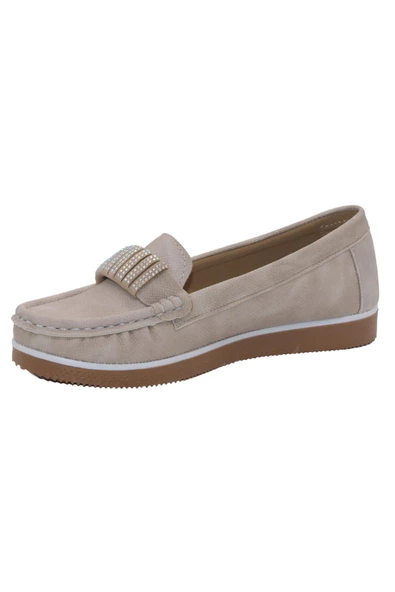 Mergenshoes Blm B101 Bej Taşlı Kadın Günlük Babet Ayakkabı - 4