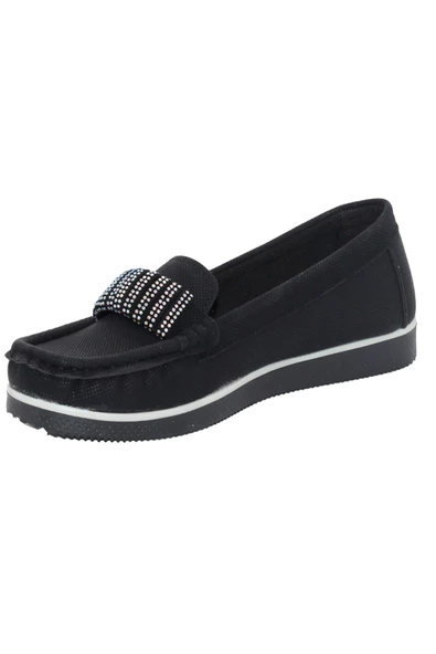 Mergenshoes Blm B101 Siyah Taşlı Kadın Günlük Babet Ayakkabı - 2