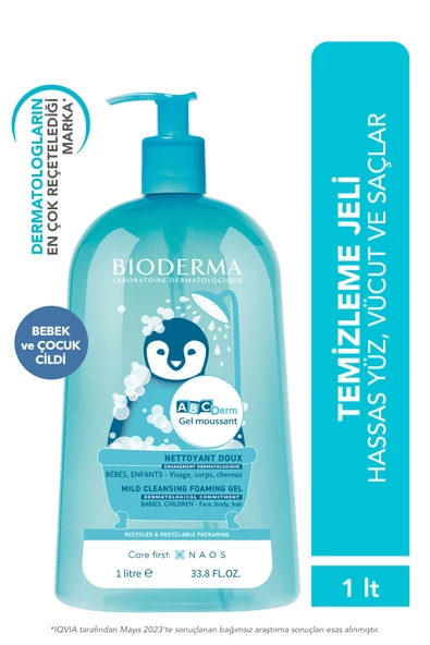Bioderma ABCDerm Bebek ve Çocuk Yüz, Saç, Vücut Şampuanı 1 Lt Normal ve Kuru Ciltler, Dermatolojik Tuzsuz