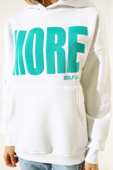 More Baskılı Şardonlu Sweatshirt Ekru - 4