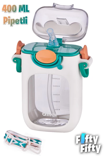 Vagonlife Diller Pipetli 400 ML Tritan Çocuk Su Matarası Boyun Askılı-Temizleme Fırçası Hediyeli-FFDILLER-2305400ML - Resim 11