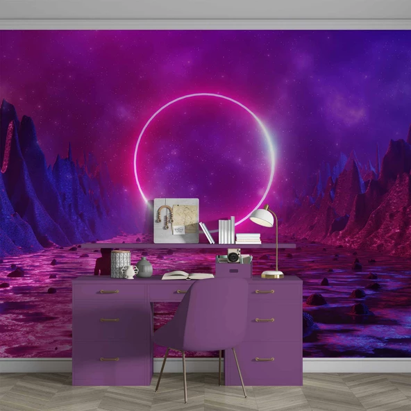 Bilim Kurgu Neon Daire Temalı Duvar Kağıdı - Resim 4