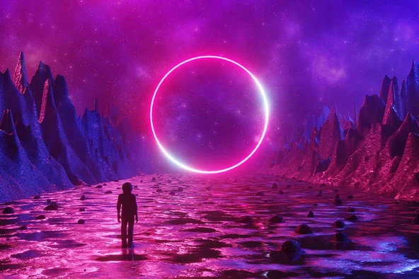 Bilim Kurgu Neon Daire Temalı Duvar Kağıdı - Resim 7