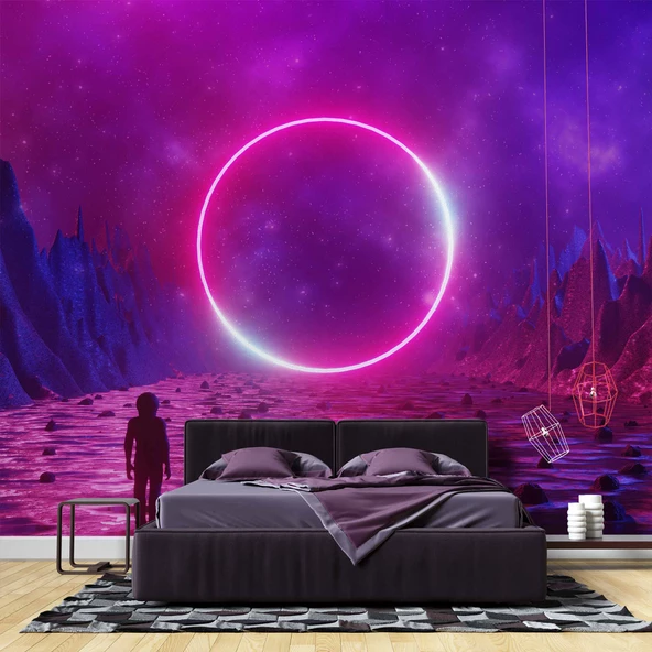 Bilim Kurgu Neon Daire Temalı Duvar Kağıdı - Resim 2