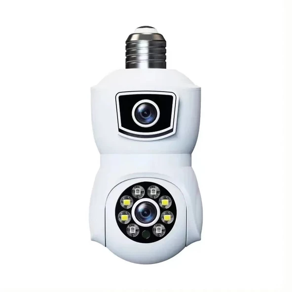 Ampul Wifi Kamera Çift Lens IP 2 Yönlü Ses Otomatik İzleme AI İnsansı Algılama - 2