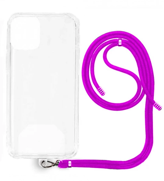 Redmi 12C İp Askılı Şeffaf Silikon Kılıf Koyu Pembe ürün görseli 1