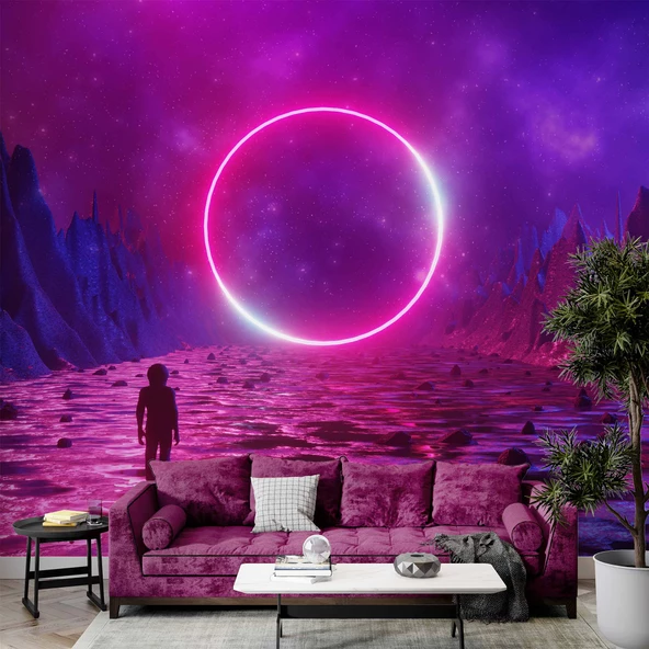 Bilim Kurgu Neon Daire Temalı Duvar Kağıdı ürün görseli