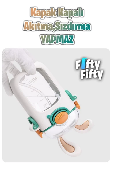 Vagonlife Diller Pipetli 400 ML Tritan Çocuk Su Matarası Boyun Askılı-Temizleme Fırçası Hediyeli-FFDILLER-2305400ML - Resim 6