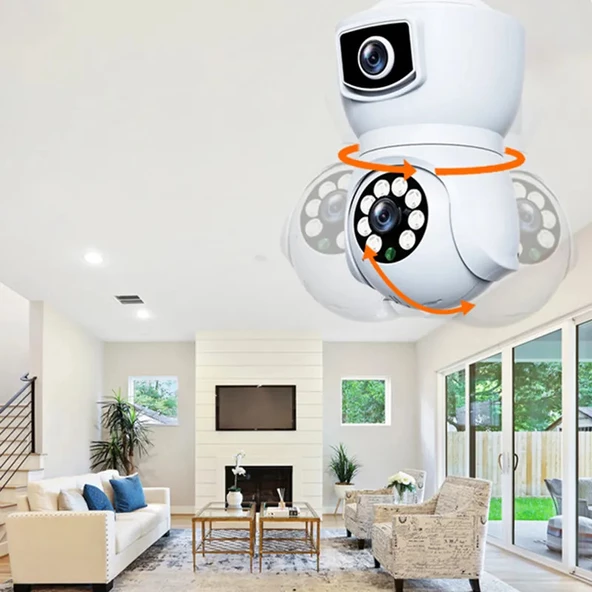 Ampul Wifi Kamera Çift Lens IP 2 Yönlü Ses Otomatik İzleme AI İnsansı Algılama - 3