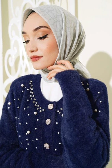 Çiçek Motif Desen Yazma Eşarp Gri - 2