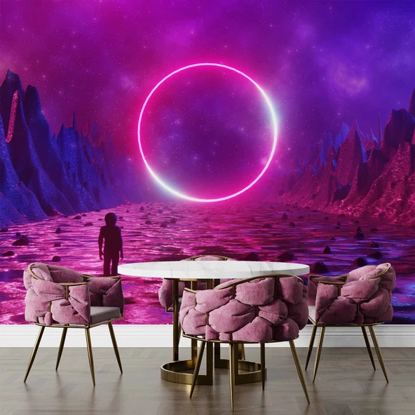 Bilim Kurgu Neon Daire Temalı Duvar Kağıdı - Resim 5
