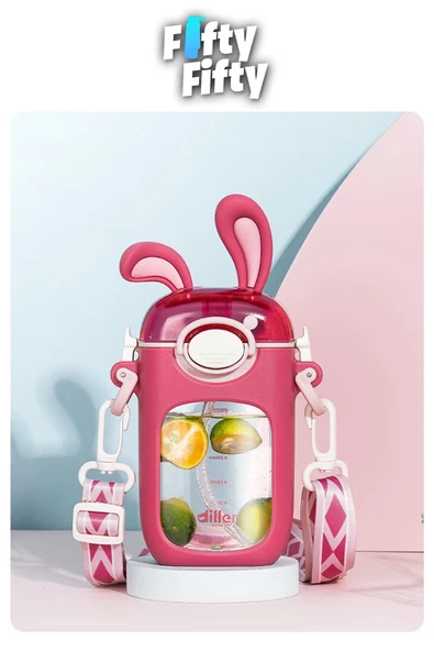 Vagonlife Diller Pipetli 400 ML Tritan Çocuk Su Matarası Boyun Askılı-Temizleme Fırçası Hediyeli-FFDILLER-2305400ML - Resim 5