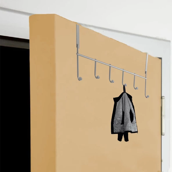 Kapı Arkası Askılık Elbise Havlu Asma Askı Metal 6'lı Tekli Banyo Lavabo Sağlam Aparat Gri - 4