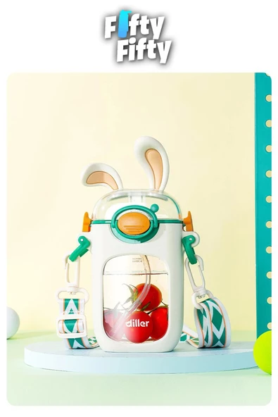 Vagonlife Diller Pipetli 400 ML Tritan Çocuk Su Matarası Boyun Askılı-Temizleme Fırçası Hediyeli-FFDILLER-2305400ML - Resim 12