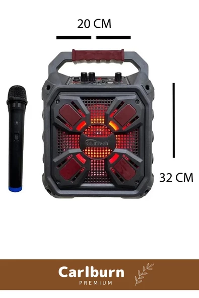 Yüksek Ses Şarj Edilebilir Aux Usb Hafıza Kart Girişli Kablosuz Hoparlör Mikrofon Siyah Karaoke Box - 2