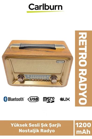 Yüksek Sesli Retro Şık Şarjlı Bluetooth Müzik Çalar Usb Sd Aux Fm Radyo Nostaljik Müzik Kutusu