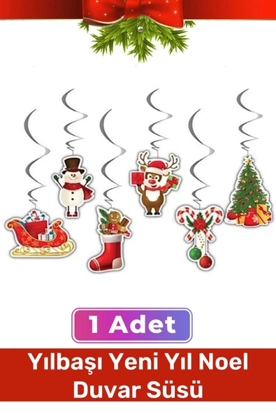 Özel Üretim Noel Yeni Yıl Yılbaşı Temalı Çift Taraflı Sarkıt Tavan Süs 6'lı Kağıt Süs