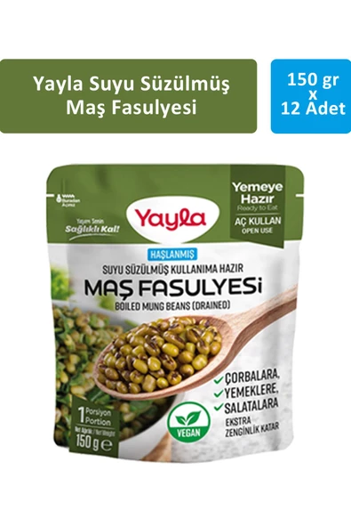 Yayla Suyu Süzülmüş Haşlanmış Maş Fasulyesi 150 gr x 12 Adet