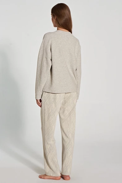 Feyza Kadın Bej Uzun Kol Pijama Takım 5110 - 3