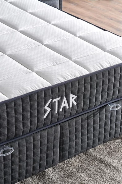 Niron  Star Yatak Seti 100x200 cm Tek Kişilik Yaylı Sert Ortopedik Yatak Antrasit Lüks Baza Başlık Takımı - Resim 3