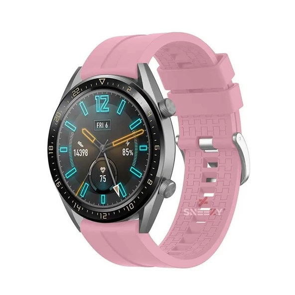 Huawei Watch GT2 Elite-Sport-Classic 46mm-GT2 Pro 22mm Uyumlu NovaGT Supreme Silikon Kordon  Pembe