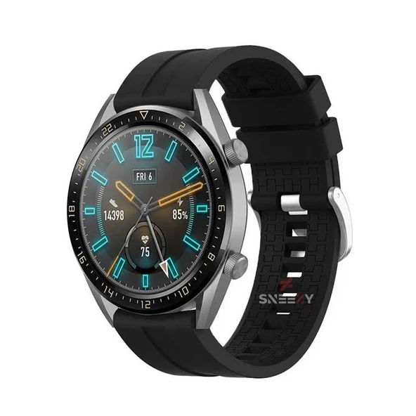 Huawei Watch GT2 Elite-Sport-Classic 46mm-GT2 Pro 22mm Uyumlu NovaGT Supreme Silikon Kordon  Siyah