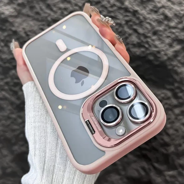 iPhone 11 Uyumlu Kılıf Klon Stantlı + Lens Korumalı MagSafe Kapak - Resim 6