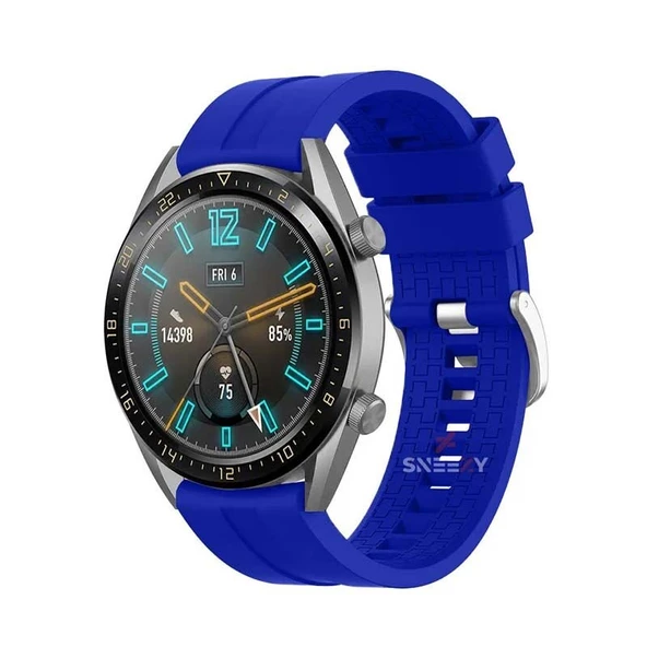 Huawei Watch GT2 Elite-Sport-Classic 46mm-GT2 Pro 22mm Uyumlu NovaGT Supreme Silikon Kordon  Mavi Koyu