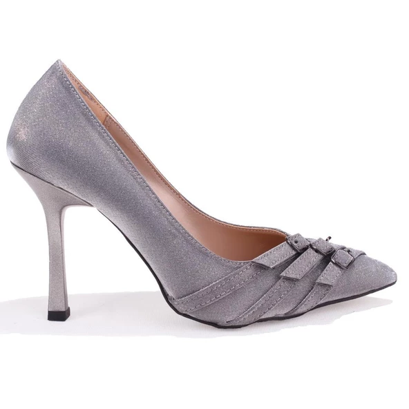 Dagoster DZA07-388496 Platin Simli Abiye Topuklu Kadın Ayakkabı - 2