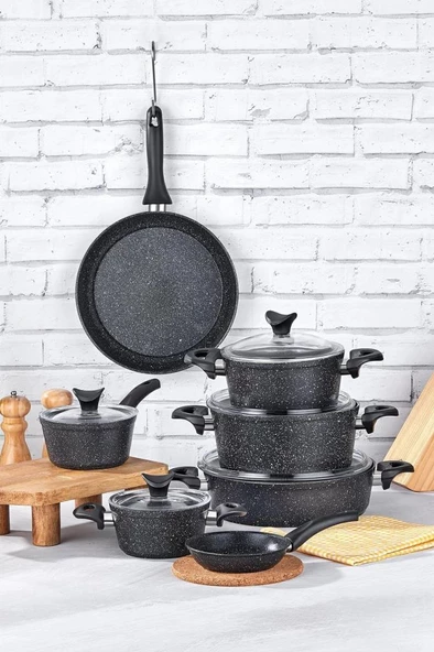Taç Mastercook Family 12 Parça Granit Tencere Seti Siyah TAC-8054