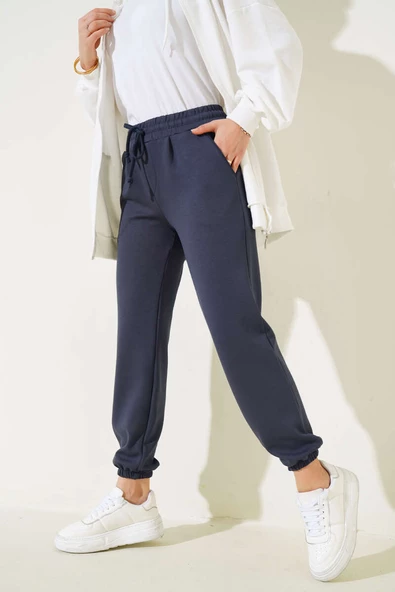 Bel İpli Paça Lastikli Jogger Pantolon Füme - 2
