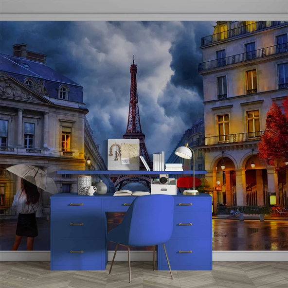 Yağmurlu Günde Eyfel Kulesi Manzarası Duvar Kağıdı - Resim 3