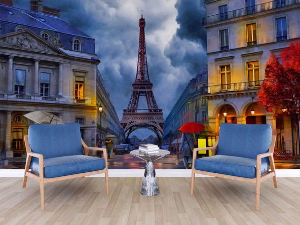 Yağmurlu Günde Eyfel Kulesi Manzarası Duvar Kağıdı - Resim 5