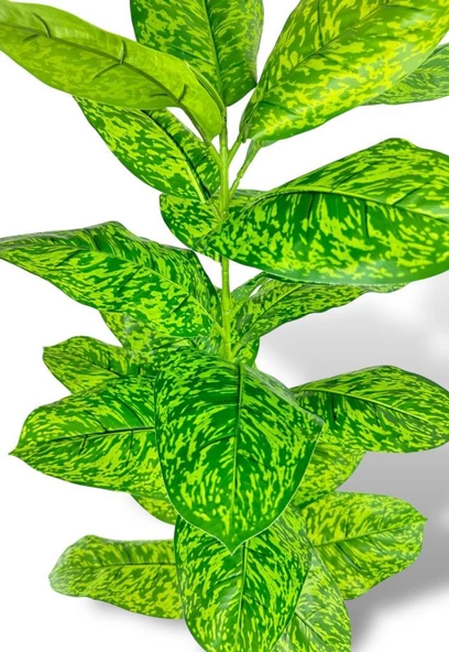 Nettenevime Yapay Çiçek Difenbahya Tropik Sarı Benekli 80cm 23 Yapraklı Salon Çiçeği Beyaz Saksılı Yapay Bitki - Resim 5