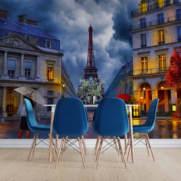 Yağmurlu Günde Eyfel Kulesi Manzarası Duvar Kağıdı - Resim 4