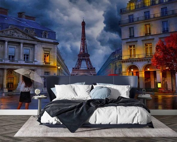 Yağmurlu Günde Eyfel Kulesi Manzarası Duvar Kağıdı - Resim 2