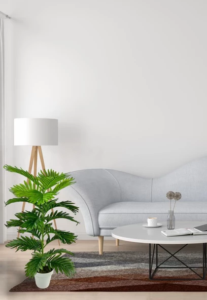 Nettenevime Yapay Çiçek Tropik Areka 80cm 23 Yapraklı Salon Çiçeği Beyaz Saksılı Yapay Bitki - Resim 6