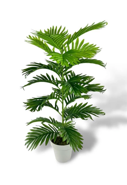 Nettenevime Yapay Çiçek Tropik Areka 80cm 23 Yapraklı Salon Çiçeği Beyaz Saksılı Yapay Bitki - Resim 2