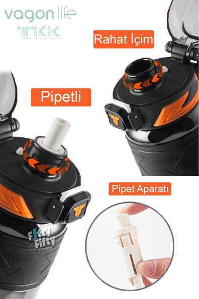 TKK 800 ML Çift Renk Softtouch Pipetli/Rahat içim Bpa İçermeyen Taşıma Askılı Tritan Su Matarası FFTKK1020G-800ML - 3