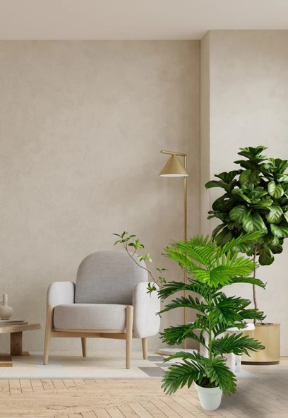 Nettenevime Yapay Çiçek Tropik Areka 80cm 23 Yapraklı Salon Çiçeği Beyaz Saksılı Yapay Bitki - Resim 4