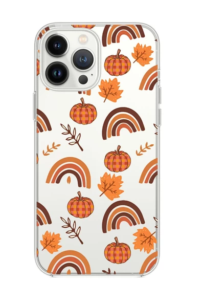 iPhone 13 Pro Max Uyumlu Sonbahar Desenli Premium Şeffaf Silikon Kılıf